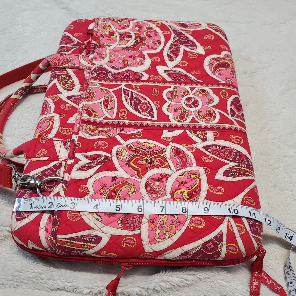 Vera Bradley Red Pink White Floral Quilted Hard Laptop Purse Strap Bag Case - Picture 12 of 12